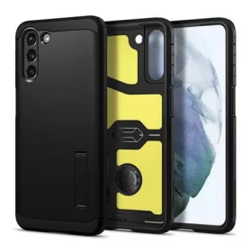   SPIGEN Samsung S21 SPIGEN TOUGH ARMOR szilikon telefonvédő ütésállóság, kitámasztó, FEKETE