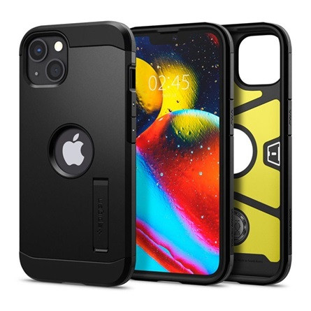 Spigen iPhone 13 SPIGEN TOUGH ARMOR szilikon telefonvédő ütésállóság, logó kivágás, FEKETE