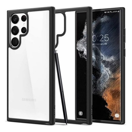 Spigen Samsung S22 Ultra 5G SPIGEN ULTRA HYBRID műanyag telefonvédő ütésállóság, légpárnás keret, ÁTLÁTSZÓ/FEKETE