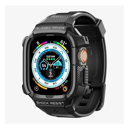 Spigen Apple Watch Ultra 2 49mm SPIGEN RUGGED ARMOR PRO pótszíj egyedi méret, ütésállóság + szilikon keret, FEKETE