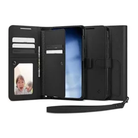   Spigen Samsung S23 Plus SPIGEN WALLET S PLUS tok álló, bőr hatású FLIP, textil minta, FEKETE