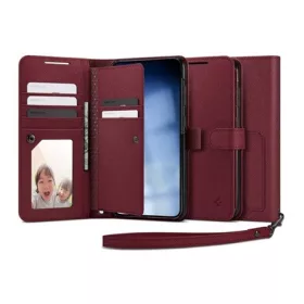   Spigen Samsung S23 Plus SPIGEN WALLET S PLUS tok álló, bőr hatású FLIP, textil minta, BURGUNDY