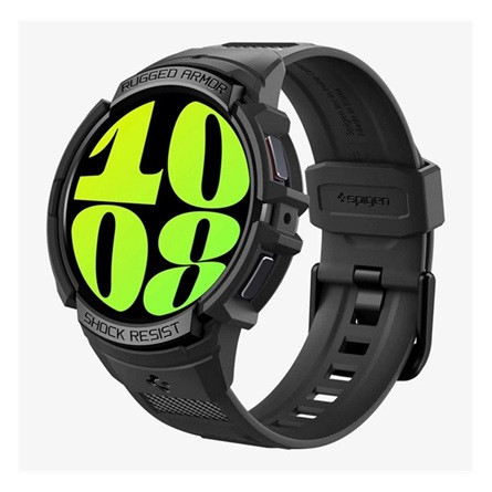 Spigen Samsung Watch 6 eSIM 44mm SPIGEN RUGGED ARMOR PRO pótszíj egyedi méret, ütésállóság + szilikon keret, FEKETE