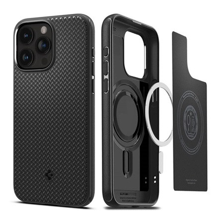 Spigen iPhone 15 Pro Max SPIGEN MAG ARMOR műanyag telefonvédő ütésállóság, csíkos, FEKETE