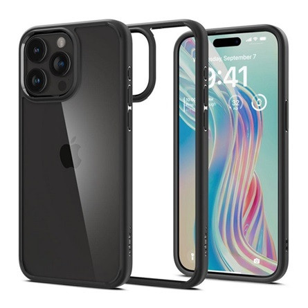 Spigen iPhone 15 Pro SPIGEN ULTRA HYBRID műanyag telefonvédő ütésállóság, légpárnás keret, ÁTLÁTSZÓ/FEKETE