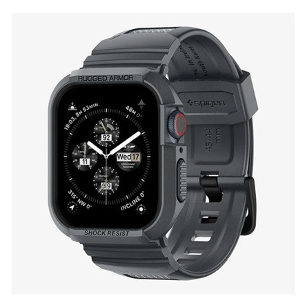 Spigen Apple Watch Series 9 45mm SPIGEN RUGGED ARMOR PRO pótszíj egyedi méret, ütésállóság + szilikon keret, SÖTÉTSZÜRKE