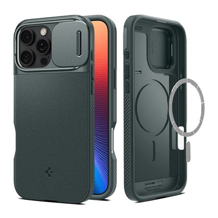 Spigen iPhone 16 Pro Max 5G SPIGEN OPTIK ARMOR MAG szilikon telefonvédő kameravédő, MagSafe kompatilibis, SÖTÉTZÖLD