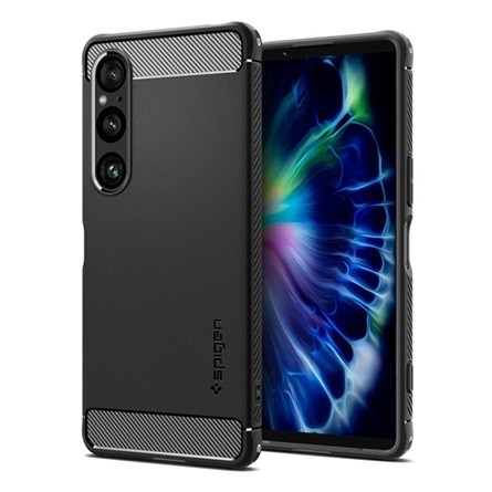 Spigen Sony Xperia 1 VI 5G SPIGEN RUGGED ARMOR szilikon telefonvédő ütésállóság, karbon minta, FEKETE