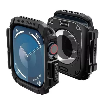 Spigen Apple Watch Series 10 42mm SPIGEN RUGGED ARMOR pótszíj egyedi méret, szilikon + szilikon keret, FEKETE