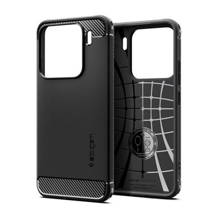 SPIGEN Xiaomi 15 SPIGEN RUGGED ARMOR szilikon telefonvédő ütésállóság, karbon minta, FEKETE
