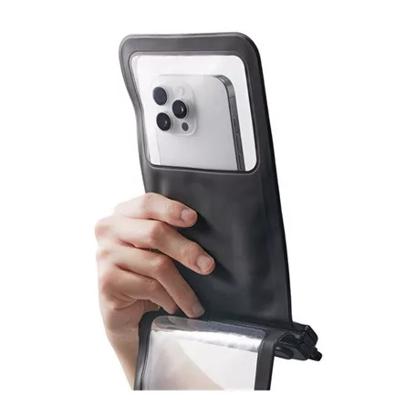 SPIGEN A603 vízhatlan/vízálló tok, AQUA (univerzális, IPX8, nyakba akasztható, 2 zseb, 6.8" méret) FEKETE