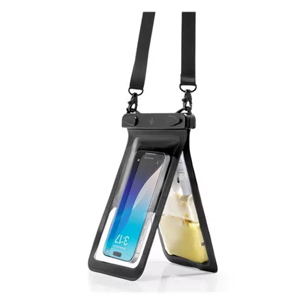 SPIGEN A603 vízhatlan/vízálló tok, AQUA (univerzális, IPX8, nyakba akasztható, 2 zseb, 6.8" méret) FEKETE