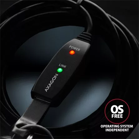 Axagon ADR-205 USB-A 2.0 -> USB-A 2.0 M/F aktív adatkábel hosszabbító 5m fekete
