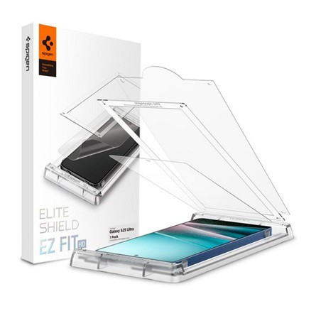 SPIGEN Samsung S25 Ultra SPIGEN ELITESHIELD EZ FIT HD képernyővédő üveg flexibilis, ultravékony + segédkeret, ÁTLÁTSZÓ
