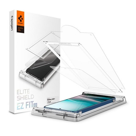 SPIGEN Samsung S25 Plus SPIGEN ELITESHIELD EZ FIT HD képernyővédő üveg flexibilis, ultravékony + segédkeret, ÁTLÁTSZÓ