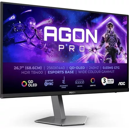 AOC Gaming 240Hz OLED monitor 27" AG276QZD2, 2560x1440, 16:9, 0,03ms, 2xHDMI/2xDisplayport/2xUSB, hangszóró