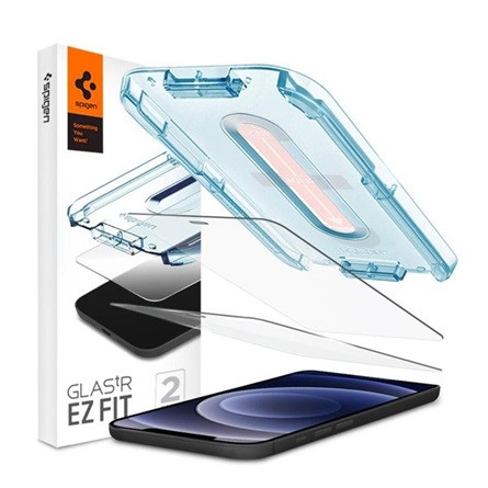 Spigen iPhone 12 Pro SPIGEN EZ FIT képernyővédő üveg 2db 2.5D, 9H + segédkeret, ÁTLÁTSZÓ
