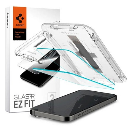 Spigen iPhone 14 Pro Max SPIGEN EZ FIT HD képernyővédő üveg 2db 2.5D, 9H + segédkeret, ÁTLÁTSZÓ