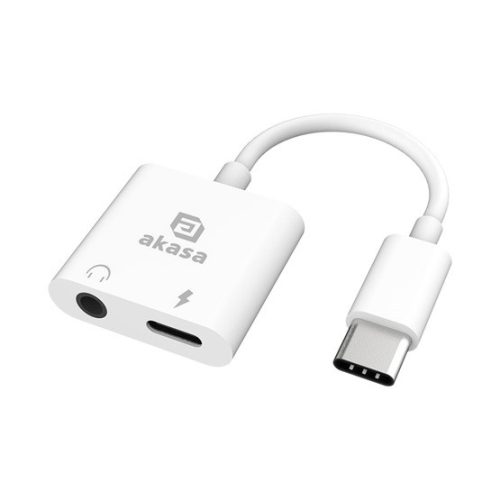 Akasa USB Akasa Type-C to 3.5mm fejhallgató csatlakozó és töltőadapter - AK-CBCA30-08WH