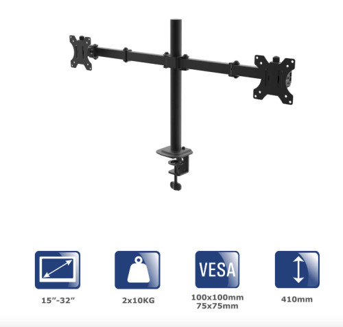 Akyga AK-MB-02 Kettős monitorkar  Dupla asztali tartó VESA 75x75mm / 100x100mm 1