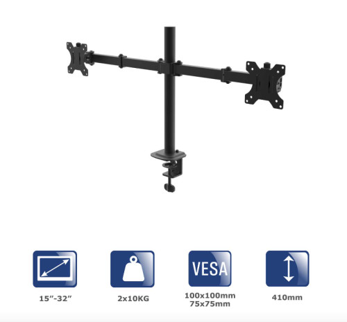 Akyga AK-MB-02 Kettős monitorkar  Dupla asztali tartó VESA 75x75mm / 100x100mm 1