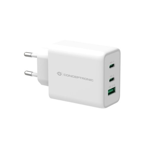 Conceptronic telefon töltő adapter - ALTHEA12W (2xUSB-C+USB-A, 65W, fehér)