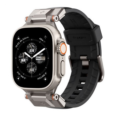 Spigen Apple Watch Series 10 46mm SPIGEN DURAPRO ARMOR PU pótszíj egyedi méret, fém csat, FEKETE