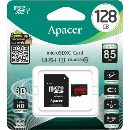 Apacer MicroSD kártya - 128GB microSDXC UHS-I Class10 V10 A1 (R/W: 100/10 MB/s) + adapter