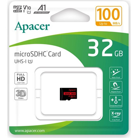 Apacer MicroSD kártya - 32GB microSDHC UHS-I Class10 V10 A1 (R/W: 100/10 MB/s) + adapter