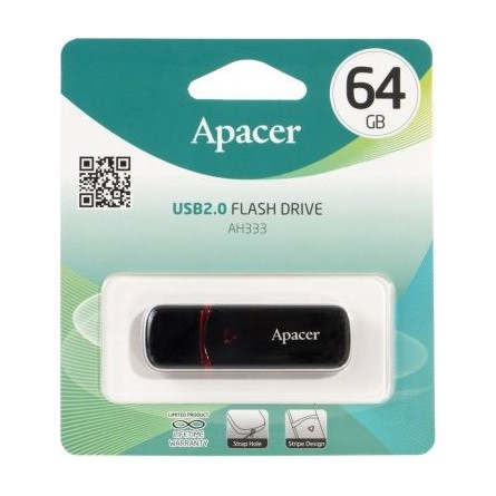 Apacer Pendrive - 64GB AH333 (USB2.0, Fekete)