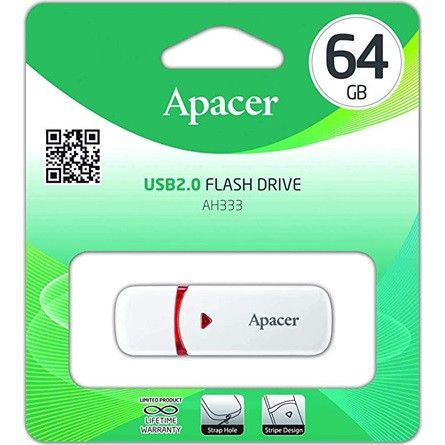 Apacer Pendrive - 64GB AH333 (USB2.0, Fehér)