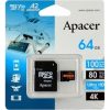 Apacer MicroSD kártya - 64GB microSDXC UHS-I U3 V30 A2 (R/W: 100/80 MB/s) + adapter