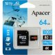 Apacer MicroSD kártya - 64GB microSDXC UHS-I U3 V30 A2 (R/W: 100/80 MB/s) + adapter