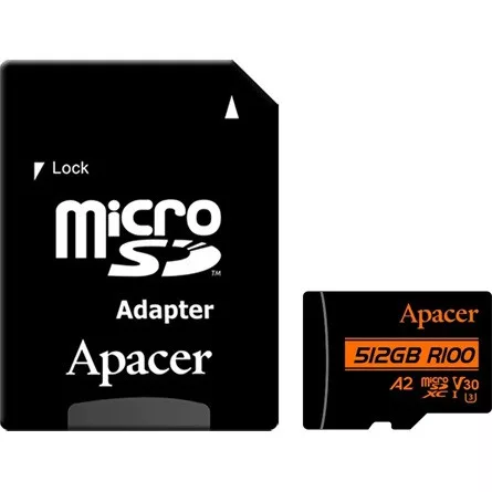 Apacer MicroSD kártya - 64GB microSDXC UHS-I U3 V30 A2 (R/W: 100/80 MB/s) + adapter