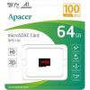 Apacer MicroSD kártya - 64GB microSDXC UHS-I Class10 V10 A1 (R/W: 100/10 MB/s) + adapter