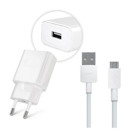 HUAWEI hálózati töltő USB aljzat 10W, gyorstöltő + PY0857 microUSB kábel, FEHÉR