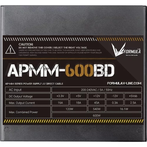 Formula Tápegység 600W - APMM-600BD (80 Plus Bronze, ATX3.1/PCIe 5.1, Aktív PFC, 12cm)