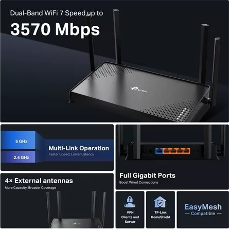 TP-LINK Archer BE220 BE3600 Dual-Band Wi-Fi 7 Router