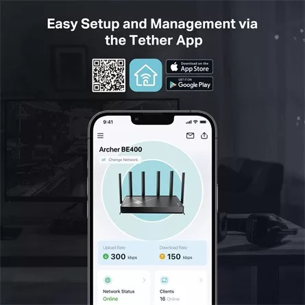 TP-LINK Archer BE400 BE6500 Dual-Band Wi-Fi 7 Router