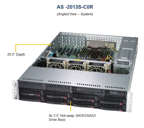 Supermicro Server AS-2013S-C0R, 2U, 8x hot-swap 3.5" SAS3/SATA3 Drive Bays