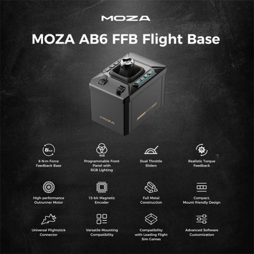 Moza Racing csomag - Flight AB6 Simulator szett (Direct Drive, 6Nm, 15bit, AB6 FFB Bázis, MHG Flightstick)