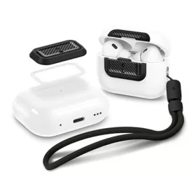   SPIGEN LOCK FIT M műanyag tok (ütésállóság, karabíner, kézpánt, karbon minta) FEKETE Apple AirPods Pro 1/2