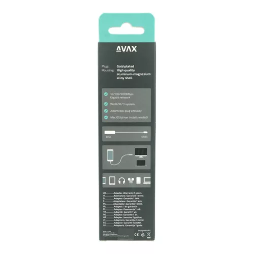 AVAX ADA AVAX AD604 CONNECT+ Type C 3.0 - Gigabit Ethernet adapter, alumínium