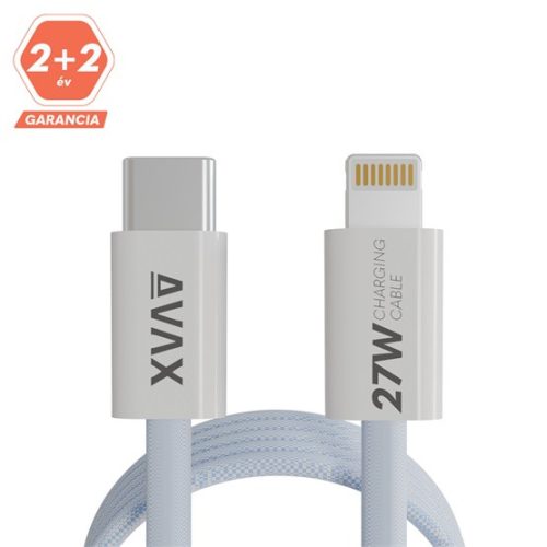 AVAX KAB AVAX CB611LB MAGNETY 27W USB-C - LIGHTNING mágneses gyorstöltő kábel, fonott, világoskék - 1m