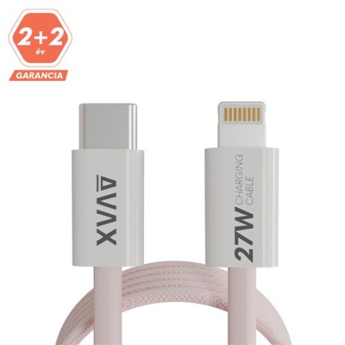 AVAX KAB AVAX CB611P MAGNETY 27W USB-C - LIGHTNING mágneses gyorstöltő kábel, fonott, rózsaszín - 1m