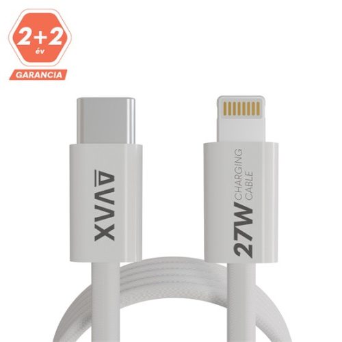 AVAX KAB AVAX CB611W MAGNETY 27W USB-C - LIGHTNING mágneses gyorstöltő kábel, fonott, fehér - 1m