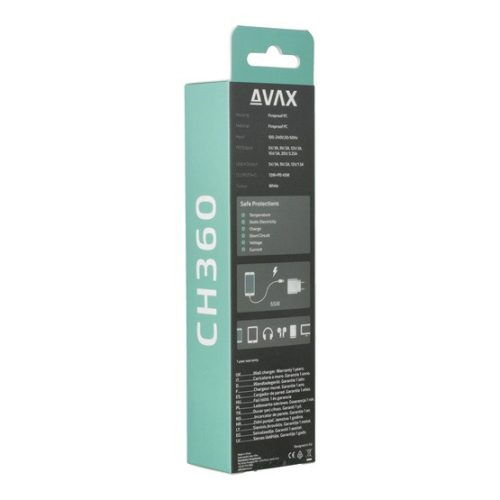 AVAX CHG AVAX CH360 SPEEDY 65W GaN hálózati töltő USB A (QC)+Type C (PD3.0), fehér