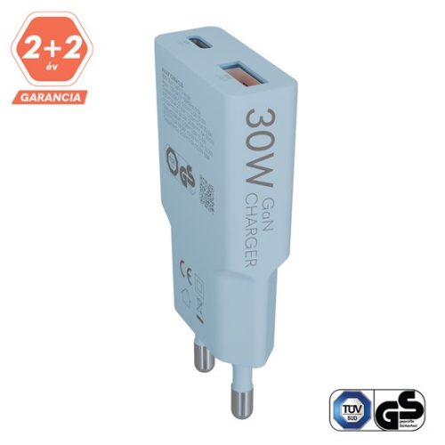 AVAX CHG AVAX CH641LB NANO SLIM 30W töltő adapter USB-C (PD3.0)+USB-A (QC3.0), világoskék