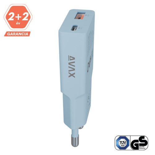 AVAX CHG AVAX CH641LB NANO SLIM 30W töltő adapter USB-C (PD3.0)+USB-A (QC3.0), világoskék
