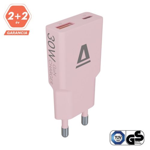AVAX CHG AVAX CH641P NANO SLIM 30W töltő adapter USB-C (PD3.0)+USB-A (QC3.0), rózsaszín